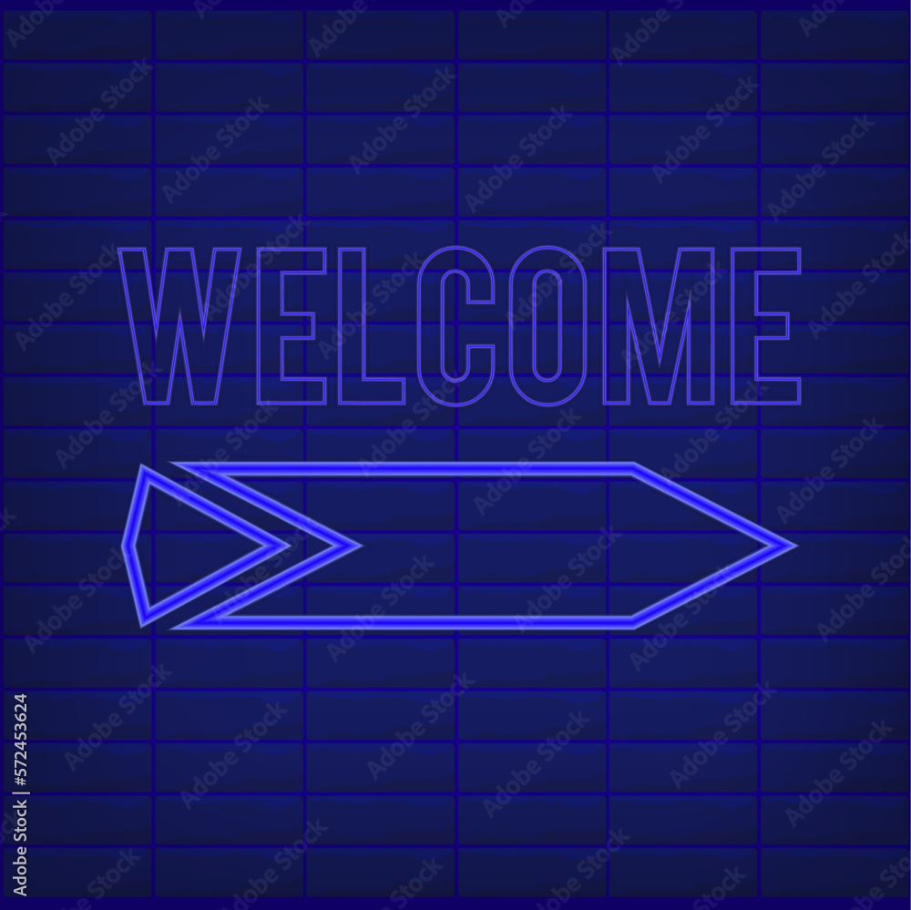 Blue arrow, direction or pointer, simple icon. Orange neon style on wall background. Light linear icon with editable stroke Blue arrow, direction or pointer, simple icon. Orange neon style on wall background. Light linear icon with editable stroke