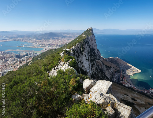 View from the Gibraltar rock on the harbor and the border with Spain. 