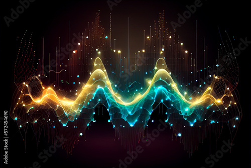 music waveforms of glowing nodes, generative AI.