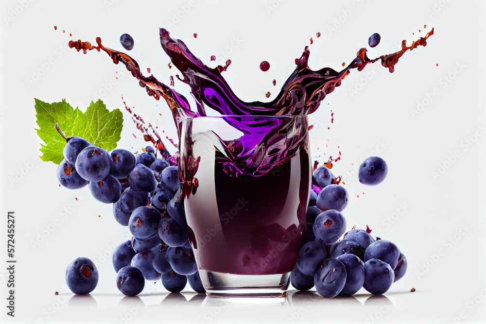 Abstract composition glass of grape juice with splashes on studio background, ai - obrazy, fototapety, plakaty 