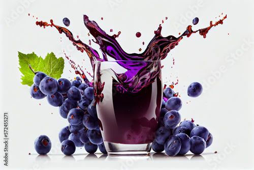 Fotografia Abstract composition glass of grape juice with splashes on studio background, ai