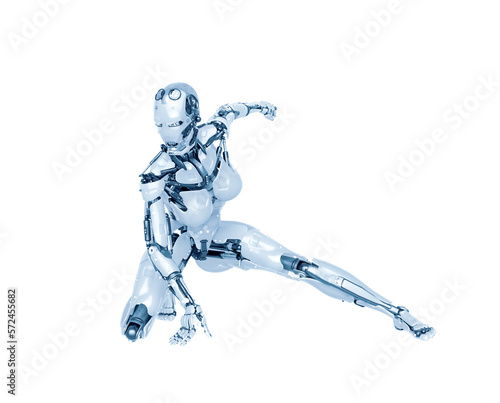cyborg girl is ready to attack on white background