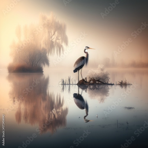 Heron on the morning lake. © Sparrowski