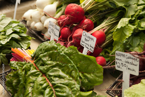 Organic Beets and Onions at a Farmers Market Stand