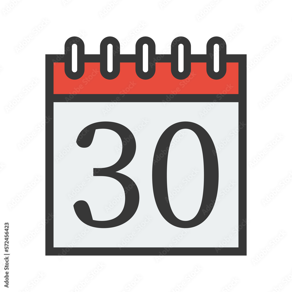 Day calendar with date 30. Date icon for Event schedule date. Meeting appointment time. Agenda plane. Simple flat calendar dates Icon. Day calendar with date 30. Date icon for Event schedule date. Meeting appointment time. Agenda plane. Simple flat calendar dates Icon.