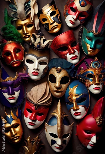 Carnival masks and costumes for Purim carnival or Mardi Gras. 