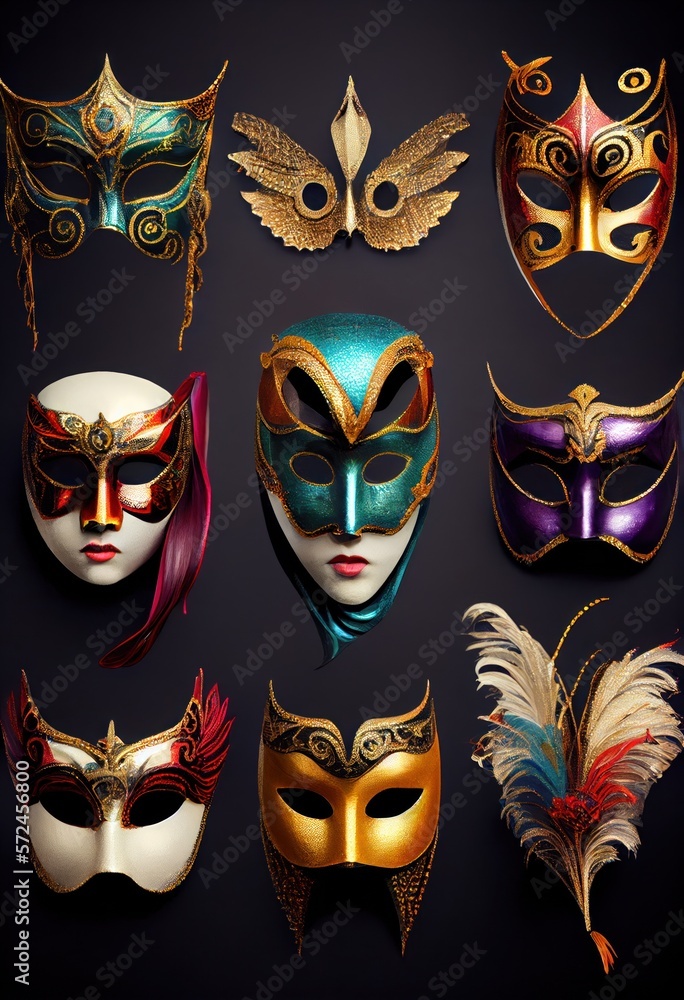 Carnival masks and costumes for Purim carnival or Mardi Gras. Carnival masks and costumes for Purim carnival or Mardi Gras.