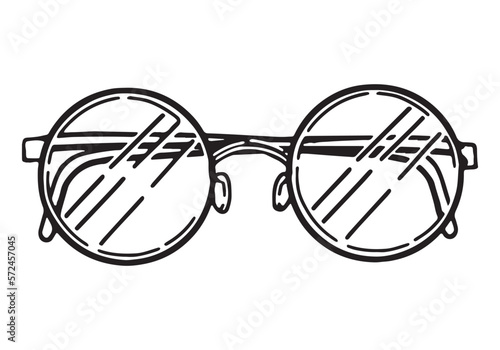 Glasses sketch clipart. Eyes accessory doodle isolated on white. Hand drawn vector illustration in retro style.