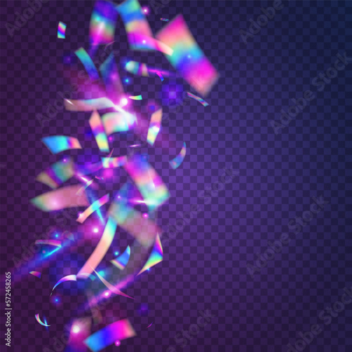 Birthday Glitter. Surreal Foil. Transparent Background. Retro Flyer. Blue Shiny Tinsel. Blur Prismatic Serpentine. Modern Art. Holographic Glare. Violet Birthday Glitter