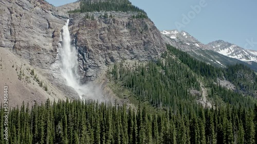 Takakkaw Falls in Yoho National park drone far view