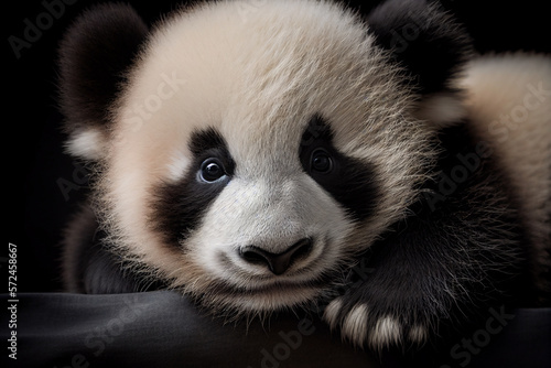 cute baby panda in closeup, background out of focus made with Generative AI