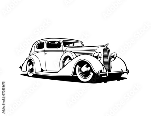 Retro car. Vector illustration of hand drawn car outline
