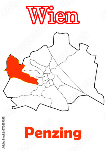Wien Stadtkarte mit Bezirke Penzing Vektor Karte Rot und Weiß
