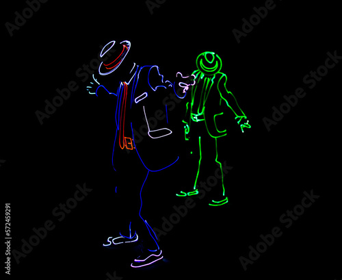 Dancers in suits with LED lamps. light show © VlaDee