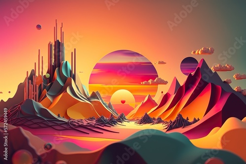 Colorful landscape sunset and mountains. Generative IA