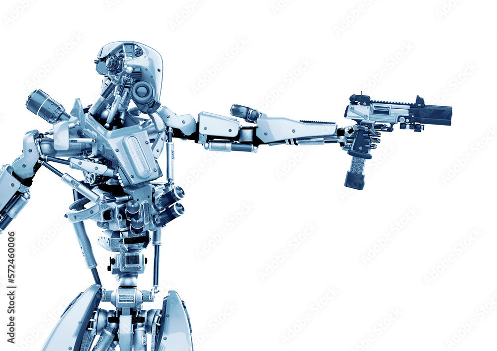 super robot is pointing a pistol super robot is pointing a pistol