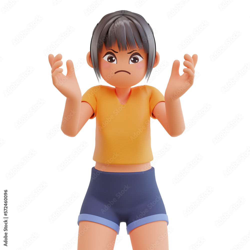 cute girls expressing negative emotions displeased 3d cartoon illustration cute girls expressing negative emotions displeased 3d cartoon illustration