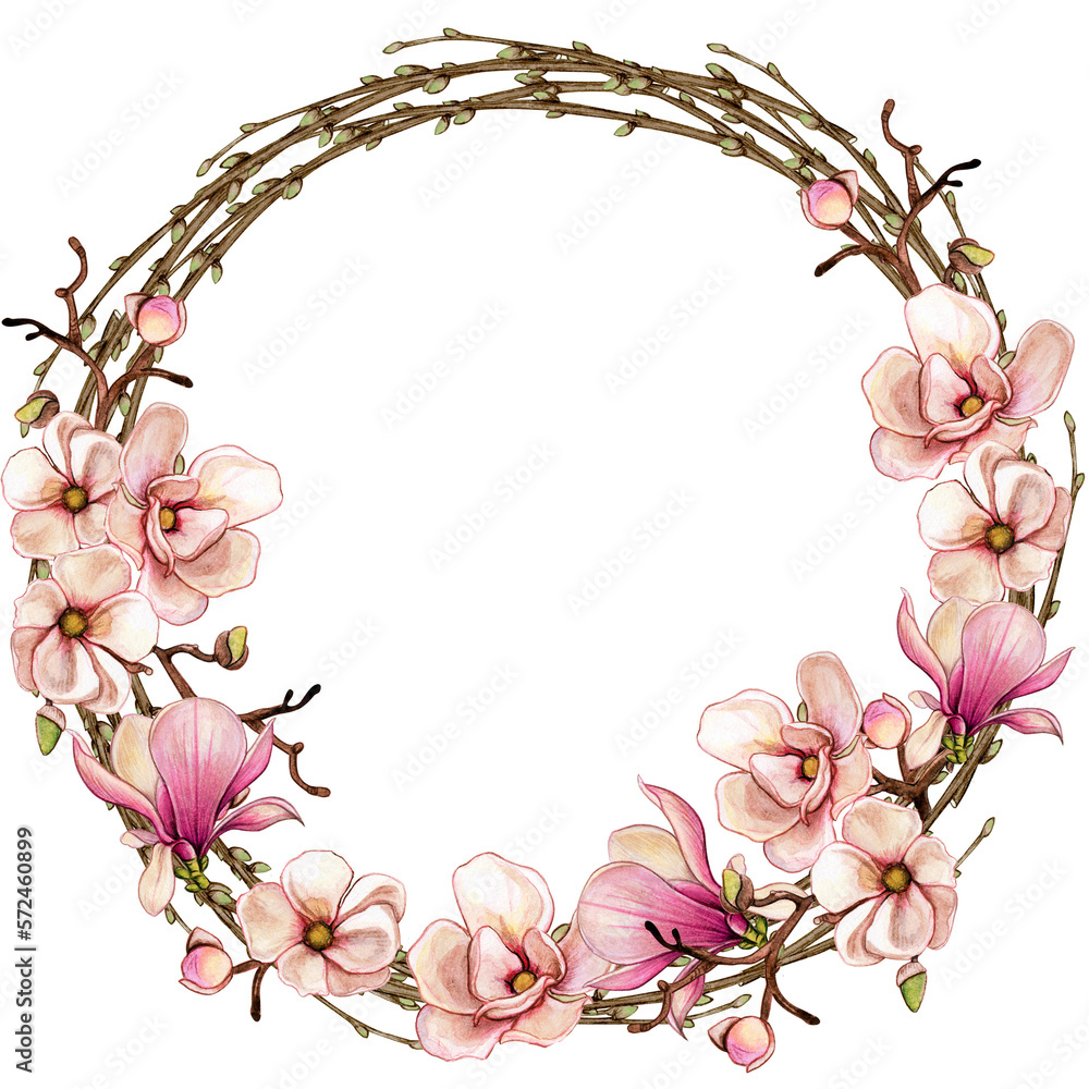 Watercolor natural spring wreath Watercolor natural spring wreath