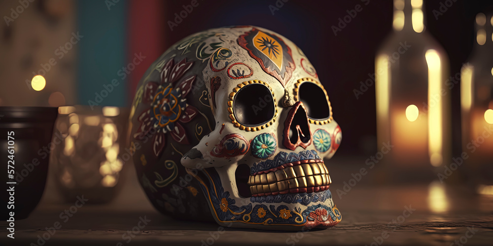 Day of the Dead, Dia de los muertos, skull and flowers. sugar skull. AI-Generated Day of the Dead, Dia de los muertos, skull and flowers. sugar skull. AI-Generated