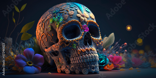 Fotografie Calavera (Sugar Skull) in a traditional style for Dia de Los Muertos (Day of the dead)
