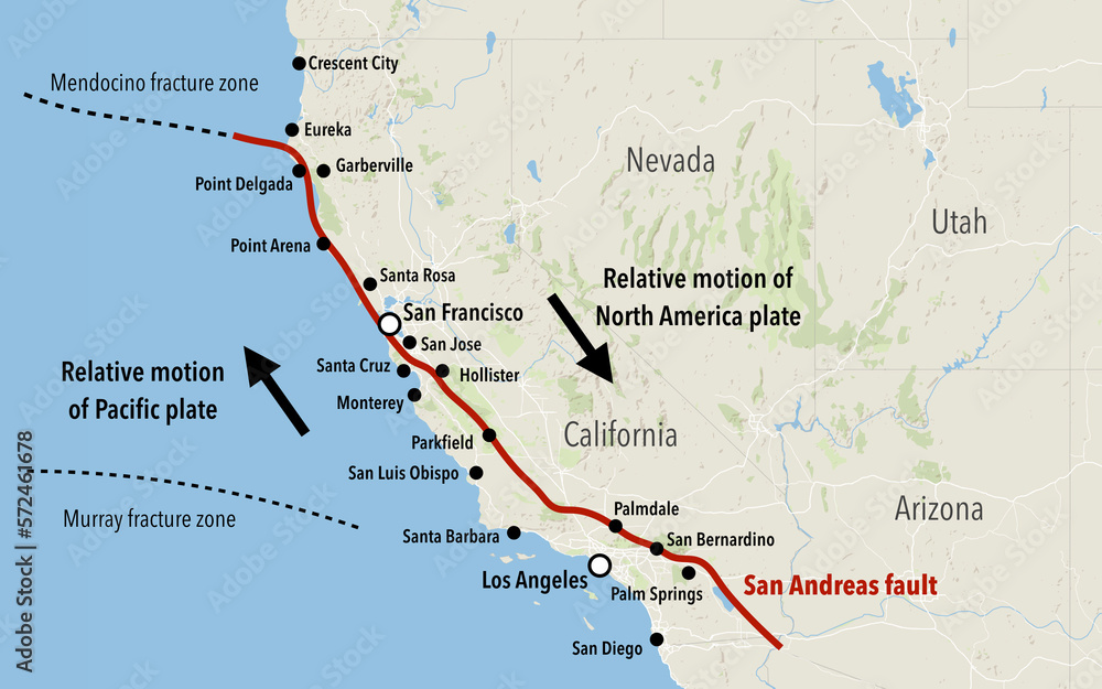 Map of the San Andreas fault in California - obrazy, fototapety, plakaty 