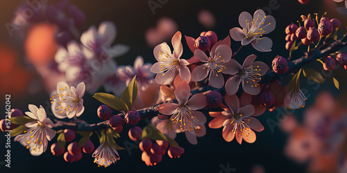 beautiful plum tree Blossoms. AI-Generated
