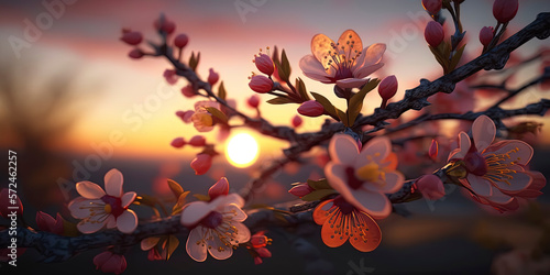 red plum tree Blossoms. AI-Generated