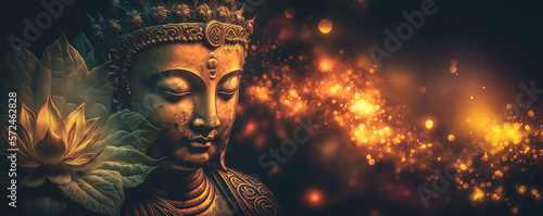 Fotografija buddha statue and lotus flower. Generative AI