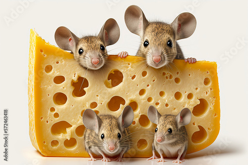 Mausfamilie mit Käse, ki generated photo