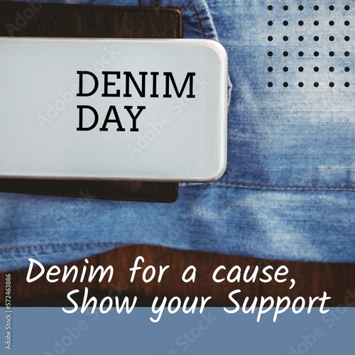 Composition of denim day text on smartphone, over denim background