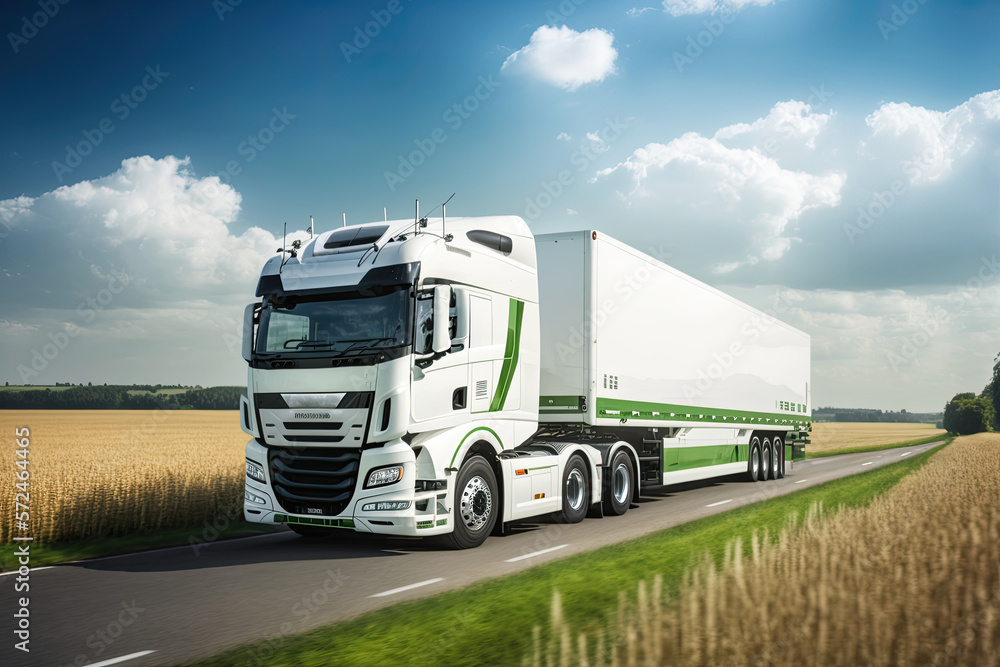 A large European truck is driving along the highway. Generative ai.