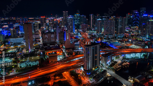 Downtown Miami from air at night