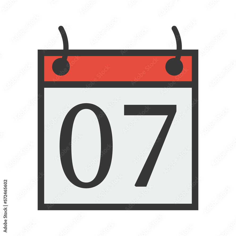 Day calendar with date 07. Date icon for Event schedule date. Meeting appointment time. Agenda plane. Simple flat calendar dates Icon. Day calendar with date 07. Date icon for Event schedule date. Meeting appointment time. Agenda plane. Simple flat calendar dates Icon.