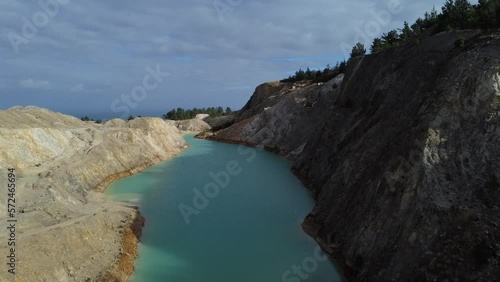 Drone view of the Monte Neme mine in Carballo, with the sea in the background. High quality 4k footage