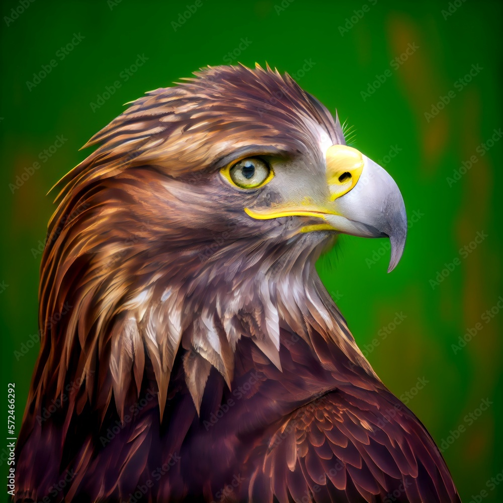 Obraz premium Eagle closeup on a green background generative ai