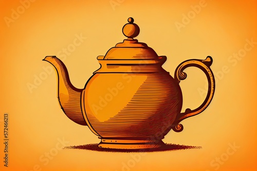 Old classic teapot illustration in orange  generative AI