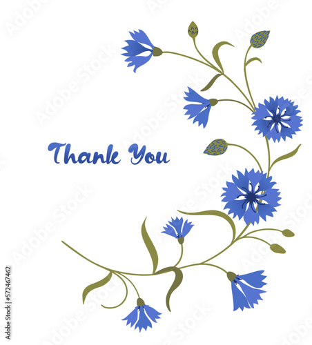 Half wreath of blue cornflowers. Elegant blue flowers background