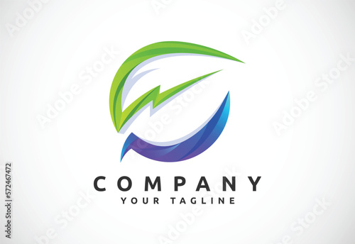 Lighting bolt with leaf logo template. Thunder leaf icon for the environment, recycle and electric symbol