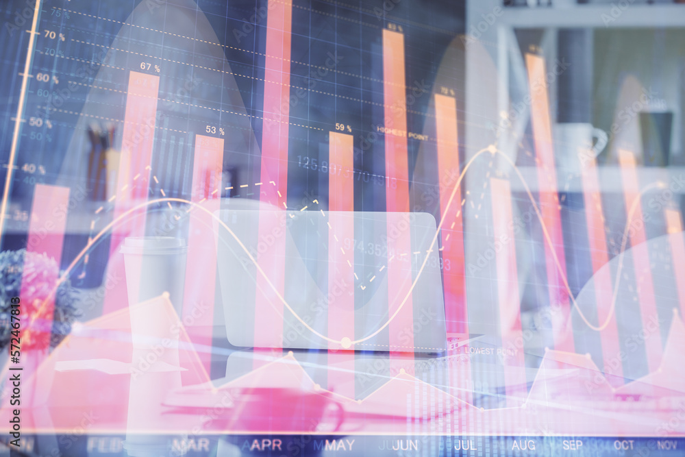 Double exposure of stock market graph drawing and office interior background. Concept of financial analysis. Double exposure of stock market graph drawing and office interior background. Concept of financial analysis.