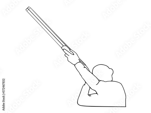 Vector outline of a man with a shotgun shooting clay pigeons hunting