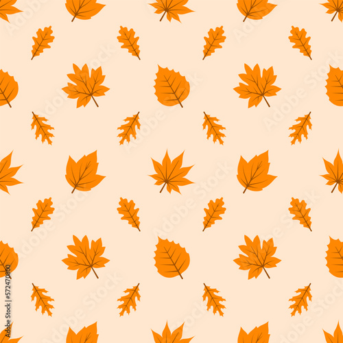 Vector seamless leaves orange fresh color background.