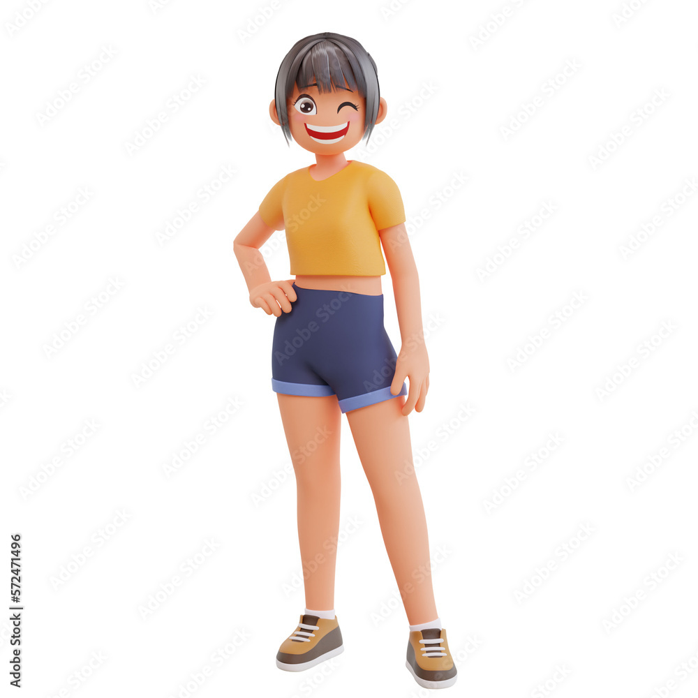Cute girl sexy standing gesture 3d cartoon illustration Cute girl sexy standing gesture 3d cartoon illustration