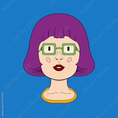 chica de pelo morado, chica geek, cabeza de chica