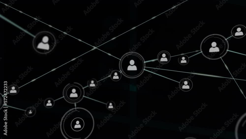Animation of network of profile icons against black background Animation of network of profile icons against black background