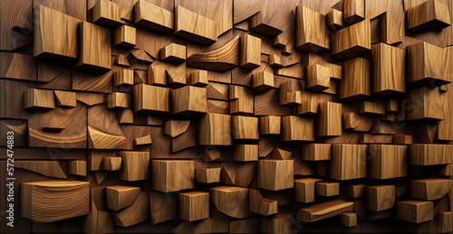 Fototapeta Naklejka Na Ścianę i Meble -  3d Wooden pattern Panel, With Wooden Background For Wall, 3d illustration. Abstract low poly background. Polygonal shapes background, geometric shape with wood texture by AI Generative