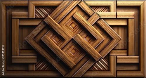 Fototapeta Naklejka Na Ścianę i Meble -  3d Wooden pattern Panel, With Wooden Background For Wall, 3d illustration. Abstract low poly background. Polygonal shapes background, geometric shape with wood texture by AI Generative