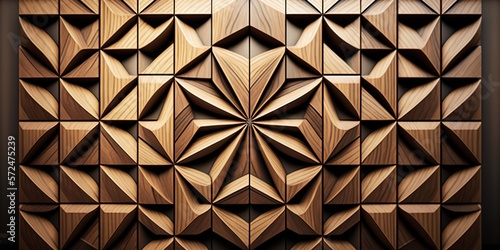 Fototapeta Naklejka Na Ścianę i Meble -  3d Wooden pattern Panel, With Wooden Background For Wall, 3d illustration. Abstract low poly background. Polygonal shapes background, geometric shape with wood texture by AI Generative