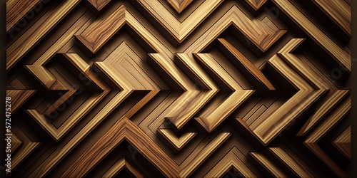 Fototapeta Naklejka Na Ścianę i Meble -  3d Wooden pattern Panel, With Wooden Background For Wall, 3d illustration. Abstract low poly background. Polygonal shapes background, geometric shape with wood texture by AI Generative