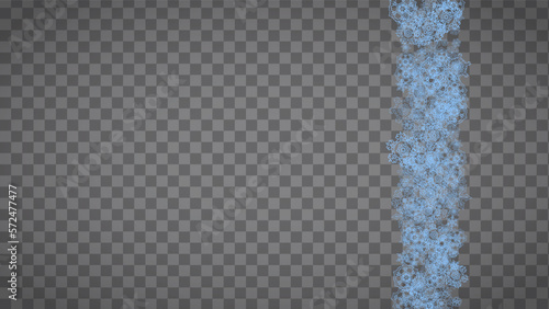 Snowflakes frame on transparent background. Christmas and Happy New Year. Isolated horizontal snowflakes frame for banners, gift cards, party invitation, partner compliment and special business offer