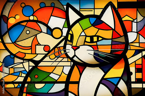 Cat Mosaic Portrait Painting. Generative AI